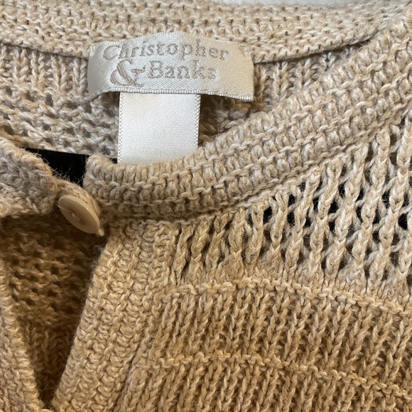 Christopher & Banks Tan/Beige Open‎ Knit Cardigan Sweater 3/4 Sleeve - Picture 3 of 6
